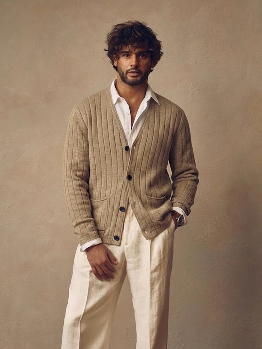 Todd Snyder $428 Linen/ Cotton Tan Ribbed Cardigan Sweater Size Small Old Money